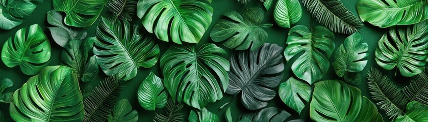 Wall Mural - Lush green tropical leaves background.  Nature texture for design