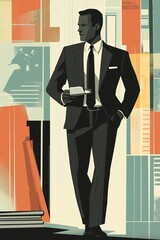 Poster - Serious businessman wearing suit standing holding documents
