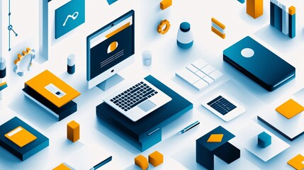 Leinwandbilder - Modern business workplace concept with laptop computer presenting data and statistics