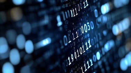 Aufkleber - Abstract digital background with flowing binary numbers illuminated by blue light : Generative AI