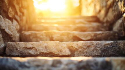 Poster - Sunlight Glowing Through Stone Steps Creating a Serene Ambiance in Nature : Generative AI