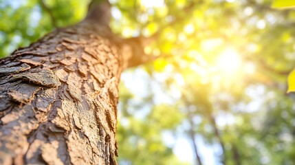 Poster - Closeup of a textured tree trunk in a sunlit forest highlighting nature's intricate details and beauty : Generative AI