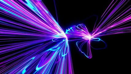 Poster - Neon lights with purple and blue streaks against black background, abstract digital art concept