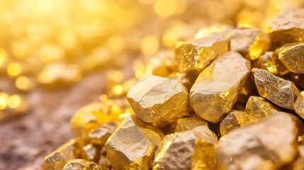 Aufkleber - Close Up of Shimmering Gold Nuggets Sparkling in Brilliant Natural Light : Generative AI