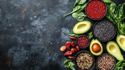 Canvas Print - Healthy food ingredients, dark background, vibrant colors, recipe concept, stock photo