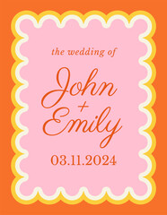 Wall Mural - retro invitation card. wedding invitations in trendy vintage style with wavy scalloped edge frame an