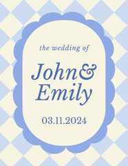 Wall Mural - retro invitation card. vintage trendy wedding invitation letter with geometric checkered pattern and