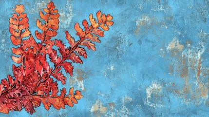 Wall Mural - Autumn leaves on textured blue background; design element for fall decor