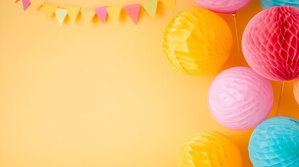 Poster - Colorful Party Decorations with Bright Paper Lanterns and Festive Banners for Celebration : Generative AI