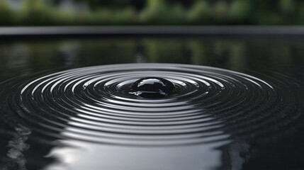 Poster - Water droplet impact, ripples, dark pond, garden background, nature serenity
