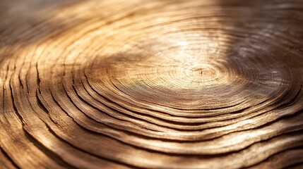 Wall Mural - Detailed closeup of a wooden surface featuring intricate rings and textures illuminated by soft light : Generative AI