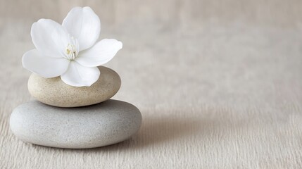 Aufkleber - Minimalist Zen Garden Arrangement of Smooth Stones and a Fresh White Flower : Generative AI