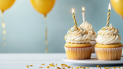 Poster - Delightful cupcakes with candles and festive decorations for celebration