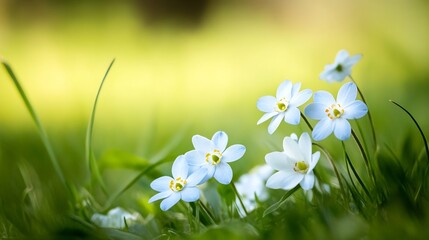 Aufkleber - Delicate white flowers blooming in a lush green meadow under soft natural light : Generative AI