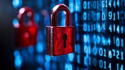 Aufkleber - Strong padlocks hovering over binary code symbolizing data security and encryption in the digital world : Generative AI
