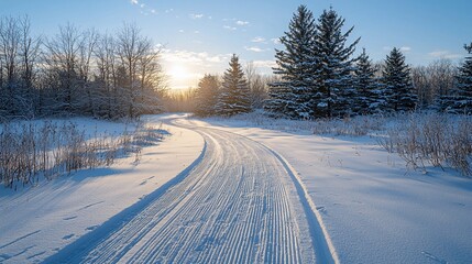 Canvas Print - Winter sunrise cross-country ski trail