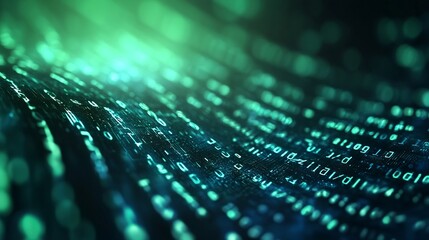 Aufkleber - Abstract digital data wave with glowing binary code and green hues for technology and innovation backgrounds : Generative AI