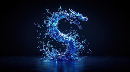 Leinwandbilder - holographic water dragon emerges from glowing waves, showcasing intricate details and vibrant blue hues. scene evokes sense of magic and wonder