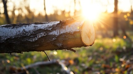 Leinwandbilder - Sunlight streaming through a cut log showcasing the natural beauty of wood in a tranquil forest setting : Generative AI
