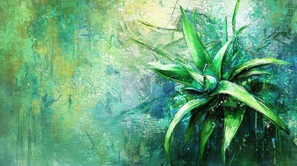 Wall Mural - Lush green plant, tropical garden, abstract background, vibrant art, nature design