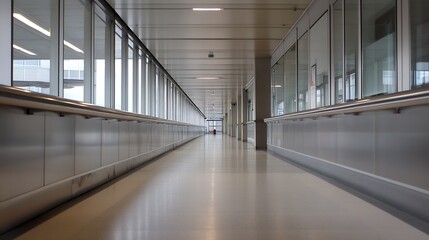 Poster - Modern Indoor Corridor With Natural Light Through Large Windows Creating A Spacious Feel : Generative AI