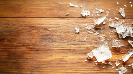 Leinwandbilder - Scattered Ice Chunks Over Wooden Surface Creating A Unique Textured Background : Generative AI