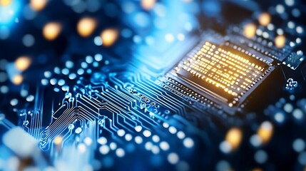 Leinwandbilder - Closeup of a circuit board with glowing connections showcasing modern technology : Generative AI