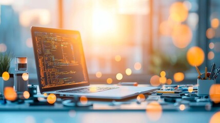 innovative tech development programming insights on a laptop in a modern office space captivating di