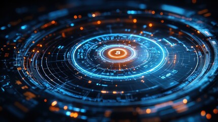Futuristic digital interface, glowing circuits, dark background, technology concept