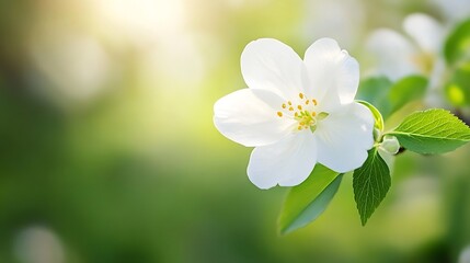 Fototapete - Delicate white flower in soft natural light showcasing nature's beauty and vibrant greenery : Generative AI