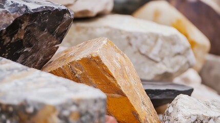 Aufkleber - Closeup of colorful sandstone and granite stones piled together displaying their natural textures : Generative AI