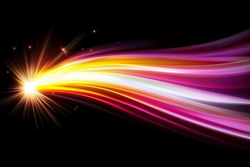 Wall Mural - Colorful comet streaks across dark night sky, star background; cosmic design