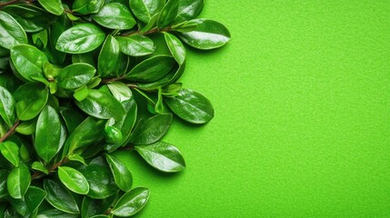 Wall Mural - Lush green leaves on vibrant background; nature, spring, growth; ideal for eco-friendly designs