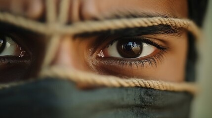 Aufkleber - Intense close up of a person with expressive eyes partially covered conveying mystery and intrigue : Generative AI