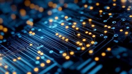 Fototapete - Intricate circuit board design with bright glowing lights creating a technology background : Generative AI