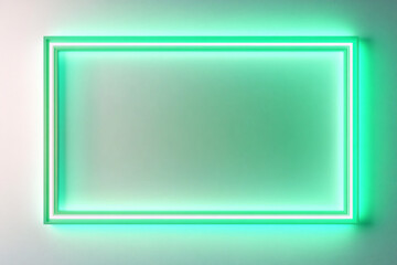 Wall Mural - neon green frame on white wall  abstract minimalist background