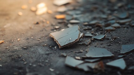 Aufkleber - Shattered Pieces of Glass on Ground Capturing the Beauty in Broken Moments and Fragility : Generative AI