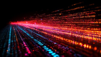 Digital data stream highway, glowing binary code, futuristic background, tech concept