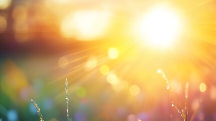 Fototapete - Golden Sunset Shining Through Vibrant Nature with Gentle Bokeh Effect : Generative AI