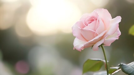 Aufkleber - Graceful pink rose illuminated by soft sunlight highlighting its delicate beauty and charm : Generative AI
