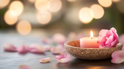 Poster - Relaxing candlelight with pink rose petals creating a tranquil and romantic atmosphere : Generative AI