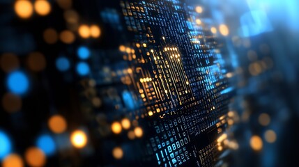 Fototapete - Abstract Digital Design Featuring Bright Neon Binary Code and Vibrant Light Patterns : Generative AI