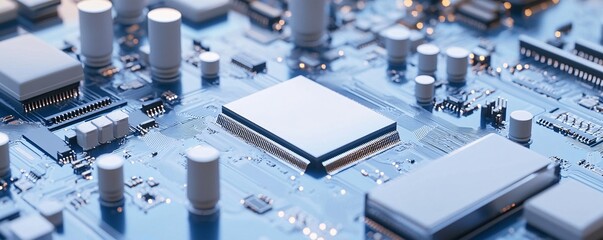 Fototapete - Close-up of a cpu being installed on a motherboard, representing the concept of computer science and electronics