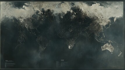 Wall Mural - Smoky World Map, Night Lights, Climate Change, Pollution, Environmental Disaster