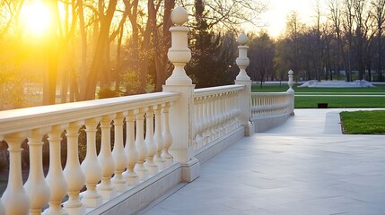 Poster - Elegant Bridge in a Park Bathed in Warm Sunset Light Surrounded by Nature : Generative AI