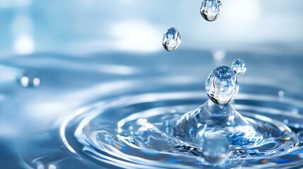 Poster - Water droplets falling and creating ripples in a clear blue surface providing a calming effect : Generative AI