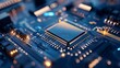 © Generative AI - Closeup view of circuit board showcasing microchip and electronic components reflecting advanced technology : Generative AI