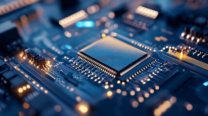Aufkleber - Closeup view of circuit board showcasing microchip and electronic components reflecting advanced technology : Generative AI