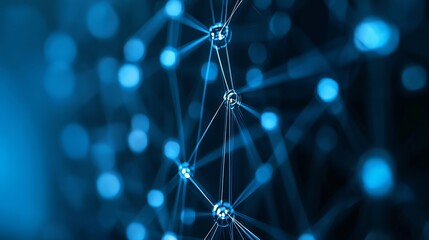 Fototapete - CloseUp View of Innovative Network Technology with Bright Blue Nodes and Connections on a Dark Background : Generative AI