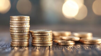 Poster - Closeup of stacked gold coins with a soft background for financial themes : Generative AI